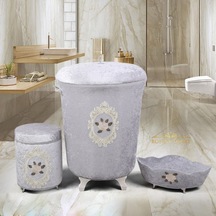 Shems Gri 3Lü Kadife Banyo Kirli Çamaşır Sepeti Seti Gri
