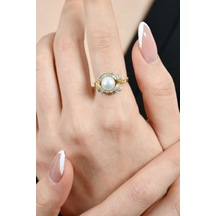 Taşlı İnci Detaylı Yüzük 14 Ayar A022841