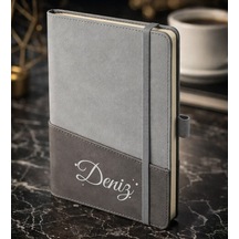 Bk Gift Kişiye Özel Gri Termo Deri Defter -3, Kartvizit Bölmeli, Çizgili Ivory Kağıt Kobitmeyencom36056 Bk Gift