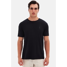 Twn Slim Fit Siyah Düz Kabartma Baskılı T-shirt 4ec148551753m Siyah