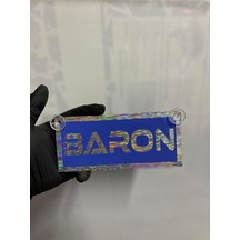 Mavi Renk Üzeri Hologram Renk Baron Yazılı Vantuzlu Cam Süsü