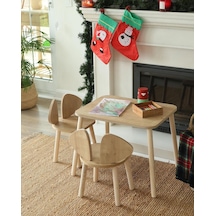 Montessori Çocuk Masası 1 Masa & 2 Mickey Sandalye Kahverengi