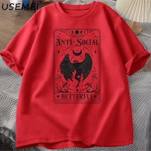 Flood Of Style Mothman Tarot Kartı Kelebek T-shirt Adam Vintage Pamuk Kısa Kollu T Shirt Streetwear Rahat Yu Kırmızı