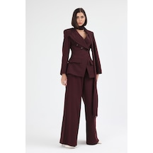 Diemmood Kadın Modern Şal Detaylı Pantolon Ceket Mürdüm Takım Mor
