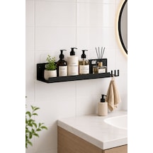 Buççin Online Mağaza Yapışkanlı Organizer Raf, Banyo Askısı Banyo Rafı Şampuanlık Sabunluk, Banyo Düzenleyici Siyah Metal Çok Renkli
