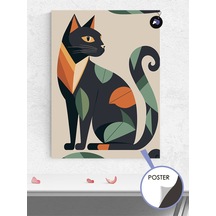 Etnik Desenli Kedi Hayvan Poster - Afiş - Dekoratif Duvar Posteri