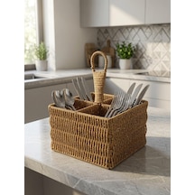 Rattan Plastik Kaşıklık Kepçe 4 Bölmeli Krem