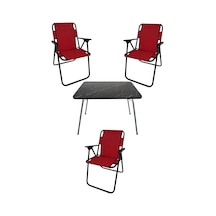 Bofigo 60X80 Granit Desenli Katlanır Masa + 3 Adet Katlanır Sandalye Kamp Seti Bahçe Takımı Kırmızı