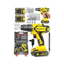 Schatz Pro 12v 1.5 Ah Darbeli Çelik Şanzıman Çift Akülü Bakır Sargılı Şarjlı Vidalama Matkap 24 Parça Sarı -