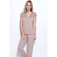Monamise 18437 Kısa Kollu Pijama Takım - Vizon Vizon