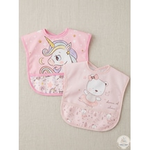 Set Kısa Kollu Bağlamalı Ayarlanabilir Sıvı Geçirmez Aktivite ve Mama Önlüğü Unicorn & Sevimli Ayıcıklı Çok Renkli 2'li
