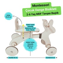 Montessori Çocuk Denge Bisikleti 2-6 Yaş / Mdf Tavşan