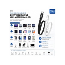 Bix T5cc-wt Beyaz 1 Metre 240w Type-c To Type-c Örgülü Hızlı Şarj Ve Data Kablosu, 480mbps 240w Type C Turbo Şarj Kablosu, Tüm Type C Telefon Ve Tabletlerle Uyumludur Max 48v 5a