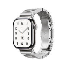 Ekılıf - İos Watch 7 45mm Uyumlu - Kordon Metal Kordon Strap Kayış Krd-125 - Gümüş