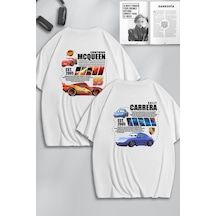 Unisex Cars Şimşek Mcqueen Ve Sally Sırt Baskılı Sevgili Çift Kombini Tasarım Oversize T-shirt 2li Beyaz Mck0542 Beyaz