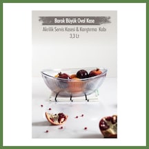 Bezos Akrilik Barok Şeffaf Büyük Oval Meyve & Salata Kasesi & Karıştırma Kabı / 3,3 Lt Cam Değildir Hb006