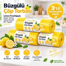 Büzgülü Çöp Torbası,orta Boy 55x60cm,sızdırmaz,dayanıklı, Limon-3rulo