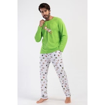 Yake Store Ceplı Erkek P.suprem O Yaka Uzun Kol Pıjama Takım - Brıght Green Yeşil