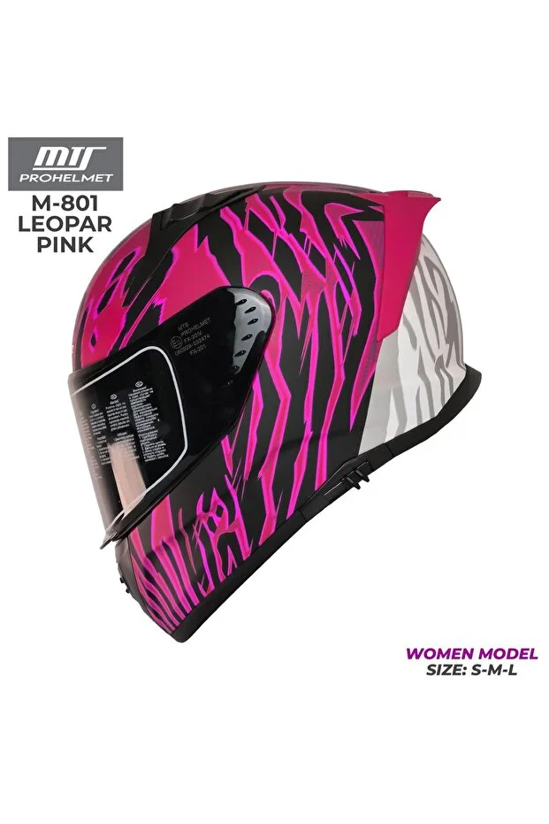 M-801 Leopar Pink Full Face Motor Kaskı Pembe - Mat Siyah