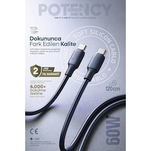 60w Potency Type-c To Type-c Isıya Dayanıklı Hızlı Şarj Ve Data Kablosu 1.2m Siyah Belirtilmemiş