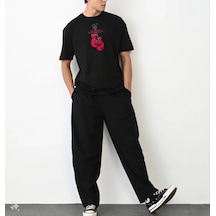 Erkek Boks Eldiven Baskılı T-shirt Kısa Kol Bisiklet Yaka Regular Tişört - Siyah