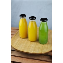 3 Adet Cam Şişe Meyve Suyu Ayran Detoks Şişesi 250 Ml Siyah Metal Kapaklı Şişe