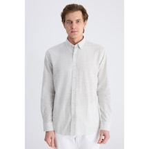D'S Damat Ds Damat Slim Fit Haki Çizgili Keten Karışımlı Gömlek 4hc0221333142 Çok Renkli