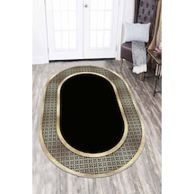 Siyah Gold Çerçeveli Kaymaz Tabanlı Hol Halısı Oval Ar727n11 Siyah - Gold