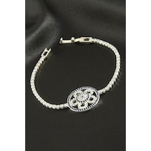 Çiçek - 703 - Zirkon Taşlı Çocuk Bileklik 16 Cm - Nazblsmm - Gümüş Rengi
