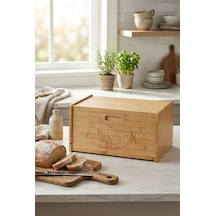 Doğal Bambu Kapaklı Ekmek Kutusu & Doğal Bambu Ekmek Dolabı 23x38x20 Cm Siyah