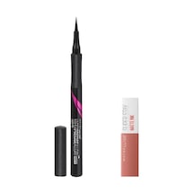 Maybelline New York Hyper Precise All Day Eyeliner 701 Matte Onyx Mat Siyah & Mini Super Stay Matte Ink Likit Mat Ruj 65 Seductress Makyaj Seti 0