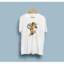 Oversize Angel Flowers Tasarım Unisex T-shirt Beyaz