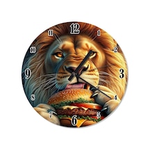 Hamburger Ve Aslan Desenli Duvar Saati Çok Renkli