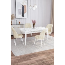 Rovena Marin Beyaz Mermer Desen 80x132 Açılabilir Mutfak Masası Takımı 4 Adet Sandalye Krem 3484