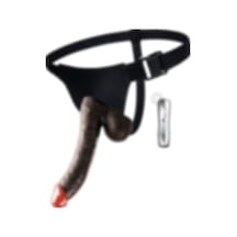 Erofoni Yeni Nesil Süper Realistik Titreşimli 22 CM Belden Bağlamalı Siyah Zenci Strapon Takma Vibratör Penis