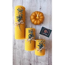 Dekoratif Doğal Petek Balmumu Mum Bal Kabağı Çiçekli Set Bal Mumu Mum Hediyelik 000 Açık Krem