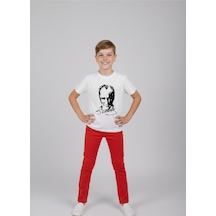 Nacar Store Erkek Çocuk Atatürk Baskılı T-shirt Ve Kırmızı Keten Pantolon Takım 23nisan Ve Özel Günler Kırmızı-beyaza Siyah Atatürk