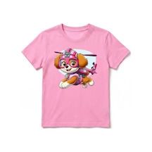 Urbantrendstore Paw Patrol Unisex Kız Çocuk Bisiklet Yuvarlak Yaka Basic Kısa Kollu %100 Pamuk Tişört Pembe