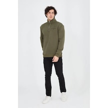 Erkek Yarım Fermuarlı Baskılı 3 İplik Pamuklu Sweatshirt - Yeşil