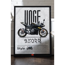 Voge 250rr Siyah Ahşap Çerçeveli Poster, Dekoratif Motosiklet Duvar Tablosu