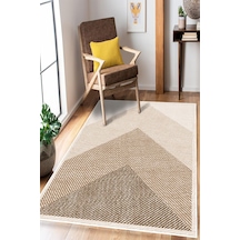 Geometrik Desenli Dijital Baskılı Kaymaz Taban Yıkanabilir Halı Bej