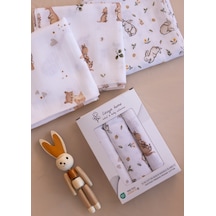 Çok Amaçlı Müslin Örtü & Battaniye 3'lü Set Pamuk Oeko-teks Sertifikalı 80x80 Cm Beyaz - Kahverengi