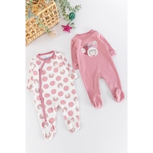Baby Leopar Figürlü Puantiyeli Uzun Kollu 2'Li Kız Bebek Tulum Takım 001