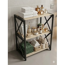 Zenna Ekolojik 3 Katlı Siyah Dekoratif Çok Amaçlı Banyo Rafı Siyah-ahşap
