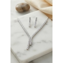 Kare Zirkon Taşlı Su Yolu Kolye Ve Küpe Set - Ebj260725w44381 Renkli
