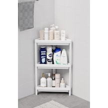 3 Katlı Üçgen Plastik Beyaz Banyo Mutfak Rafı Mıt1059 Abanoz - Beyaz