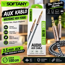 Softany Ac-290 Hasır Örgü 3.5 Mm Aux Kablosu 1 Metre - Lisinya