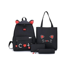 Ebitda Siyah 4 Parça Set Genç Kızlar Için Çantaları Sevimli Baskı Kadın Sırt Çantası Yüksek Kaliteli Sırt Çantası Kadın Omuz Çantaları Siyah