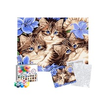 Sayılarla Boyama Seti 40 x 50 CM Tuval Şasesine Gerili Boncuk Kediler