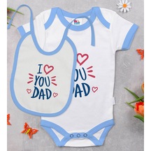 Bk Kids I Love You Dad Tasarımlı Mavi Bebek Body Zıbın Ve Mama Ön